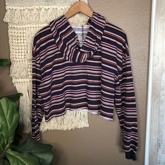 Wild Fable Purple Striped Cropped Hoodie - Picture 2 of 5